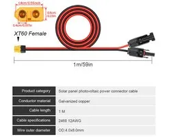 TLVX Zonnepaneel Kabel MC4 naar XT60 / 100CM / Solarkabel 12AWG / Extern Zonnepaneel aansluiten / Solar Cable Connector / Zonnepaneel Adapter / Verlengkabel / Geschikt voor Ecoflow Delta Powerstation Batterij / 1 Meter