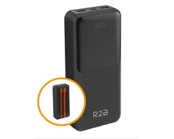 R2B Batterie Externe 20000 mAh avec Câbles Intégrés (8 Broches et USB-C) - 4 à 6 Recharges - Charge Rapide et Écran LED - Power Bank - Chargeur Portable