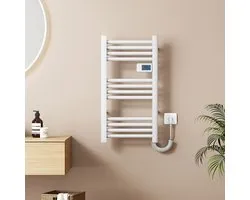 EMKE Elektrische Handdoekradiator - Met Smart Thermostaat - Glanzend Wit - 75x40 cm - 180W - Badkamer Radiator - Elektrische Radiator