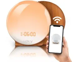 UPLY Wake Up Light - Smart Clock Met USB Oplaadpunt - Lichtwekker - Digitale Wekker - Wekker Radio met 4 Alarmen - WiFi - Google Home | Amazon Alexa