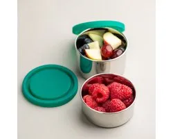 RVS Snackbox Lekvrij - Set van 2 - Siliconen Deksel - Twee maten - Small - Medium- Talli - Fruitbakje school lekvrij - Snackdoosje Kind - Fruitbox