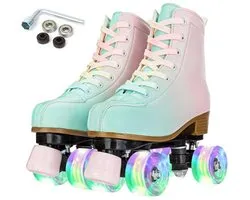 XUDREZ Roller Skates for Girls Women Light Up Roller Skates High Top Double Row Adjustable Roller Skates PU Skates Shoes for Kids Beginners Indoor Outdoor