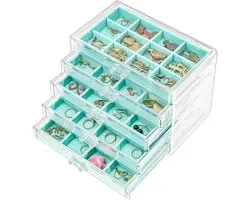 ProCase Earring Organizer Jewelry Organizer Box with 5 Drawers, Acrylic Stackable Jewelry Holder Clear Earring Storage Case with Adjustable Velvet Tra