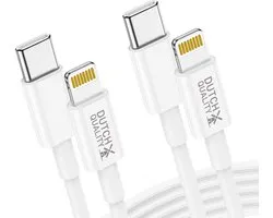 2x câble chargeur convenient pour Apple iPhone 6/7/8/X/XS/XR/11/12/13/14/SE/Mini/Pro/Max - USB-C 2 mètres - câble convenient pour Lightning USB C - chargeur iPhone - blanche - chargeur iPhone (2-pack)