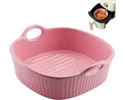 Round Casserole Dish Ceramic Pink, Air Fryer Baking Dish, 18.5 x 16.5 x 5.5 cm, Lasagna Mould, Casseroles, Colourful - ShopVlot
