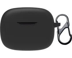 Somstyle Hoesje met Clip Geschikt voor JBL Wave Beam / Beam 2 / Wave 200TWS - Siliconen Case Cover voor Draadloze Oordopjes - Zwart