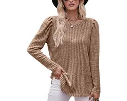 Pullover dames elegante gebreide trui warme pofmouwen hoodie sweatshirts dames lange mouwen tops, ronde hals lange mouwen basic shirt bovenstuk losse trui herfst winter trui