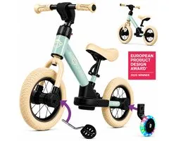 Kidcruiser Loopfiets 2+ jaar - Optioneel met LED Zijwieltjes & Trappers - 3-in-1 Kinderfiets - 12 inch – Zacht Groen & Creme wit – Modulair Design