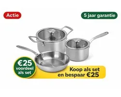 Remoska Proxima Set de casseroles avec poêle 5 pièces – Acier inoxydable – 1,5L / 3L / 24 cm – avec couvercles en verre – compatible induction