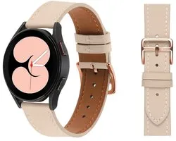 Stravo Premium Slank Dames Leren Bandje 20mm – Geschikt voor Samsung Galaxy Watch 7/6/5/4, Garmin Vivoactive 5/6 / Venu Sq 2 / Forerunner 70/165/170/245 / Vivomove 3/Style/Trend – Echt Leren Horlogebandje met Roségouden Gesp – Beige