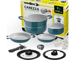 Brunner Carezza - Camping Pannenset - Ø22 cm - 7+1 Delig - Stapelbaar - Vacublock - Aluminium - Campingkookset - PFOA Vrij
