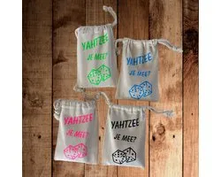 Uniek Yahtzee Zakje 'Je Mee?' Inclusief Gekleurde Dobbelstenen