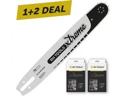 Ensemble combiné composé d'une lame de scie RNtools 45cm (Stihl) + 2x chaîne de scie RNtools 3/8 1.6mm 66 maillons