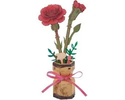 3D Houten Puzzel Rode Anjers Modelbouwset, DIY Kunstbloemen voor Volwassenen, Creatieve Woondecoratie en Valentijnscadeau