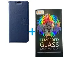 Portemonnee Book Case Hoesje + 2x Screenprotector Glas Geschikt voor: Xiaomi Redmi Note 12 Pro / Poco X5 Pro - Blauw