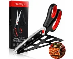 Montzys® Ciseaux à Pizza 2 en 1 - Couteau à Pizza & Coupe-Pizza - Ciseaux à Pizza & Pelle à Pizza - Accessoires & Ustensiles de Cuisine - pour BBQ & Pizza