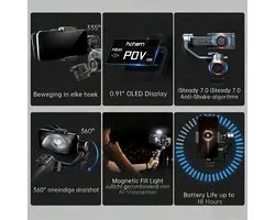 Smartphone Gimbal – 3-Assige Stabilisatie – AI Tracking – LED Verlichting – Voor Vloggen