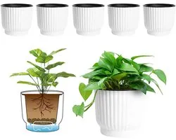 Plastic Self Watering Planter Long Term Water Storage Plant Pot/Macaron Colored Flower Pots Outdoor Indoor Garden Home Decor Large Size - Set of 6 White by T4U