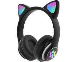 Framehack - Kinder hoofdtelefoon - cat headphones | Draadloze koptelefoon Bluetooth met led kattenoortjes zwart | Koptelefoon voor Kinderen - Met Led Kat Oortjes | met verlichting poot
