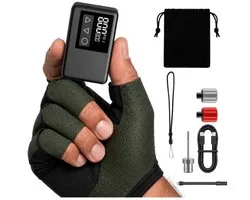 Pompe à Vélo Électrique XS - Mini Compresseur d'Air - 118 grammes - Portable - Écran Numérique - Vélo de Route - Vélo de Course - Vélo de Gravel - Vélo Sportif - Vélo de Ville - VTT - Scooter - Fatbike - Rechargeable USB-C - Presta/Schrader/Dunlop