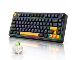 AULA F75 - Clavier de jeu sans fil - Claviers mécaniques - Clavier QWERTY Clavier de jeu - Tri-mode - 80 touches 75% - Joint - Hot Swap - Noir tonnerre