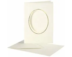 Passepartout kaarten ovaal met gouden rand | Off-white dubbele kaarten met envelop | 220 g | 2x10 stuks