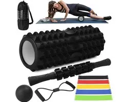 Foam Roller 10-in-1 set - 33 cm Massageroller met Massagebal voor Rug en Nek (belastbaar tot 120 kg) - Inclusief massagebal, massagestick en weerstandsbanden - voor verlichting van rug en nek, yoga, pilates, fitness, herstel en flexibiliteit