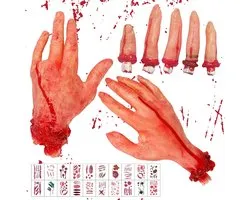 3 Pcs Halloween Bloed Props - Creepy Nep Gescheiden Hand - Gebroken Lichaamsdelen - Halloween Decoratie met 20 Tattoo Stickers voor Haunted House en Zombie Feest Supplies