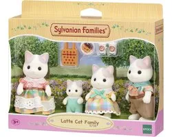 Sylvanian Families 5738 Familie Latte Kat- 4 fluweelzachte speelfiguren-Deze figuren kunnen drankjes en een boodschappentas in hun handen houden.