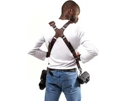 Quick Release Antislip Dual Shoulder Lederen harnas Camerariem met metalen haak voor SLR / DSLR-camera's (zwart)