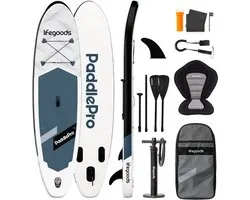 Planche de SUP LifeGoods Allround Compact - Charge maximale : 100 kg - 300 x 76 cm - Opblaasbaar - Pack SUP complet - Zwart/ Wit