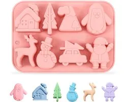 Set van 8 Siliconen Kerstbakvormen – Kerstman, Sneeuwman, Kerstboom & Elanden Chocolade- en Taartvormen – Flexibel, Herbruikbaar & Anti-aanbak – Voor Taart, Fondant, Cupcakes & Snoep
