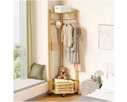 Coat Rack Stand, Metal Coat Rack, Metal Garment Rack, Corner Rack Coat Stand, Clothes Rack on Wheels with Storage Basket, for Hallway Living Room Bedroom