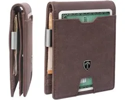 TRAVANDO Portemonnee Heren met Geldclip TÜV RFID Gecertificeerd Wallet met Muntvak 10 Kaartvakken Portemonnee Heren Helsinki Geldclip met Kaartenhouder Clip (Bruin)