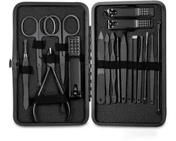 Set de pédicure professionnel 18 pièces - Coupe-ongles noir doux, Kit de toilettage, coupe-cuticules - Tools de manucure et pédicure, cadeau pour homme et femme, anniversaire, Noël