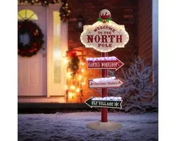 Panneau Directionnel de Noël Illuminé LED avec 4 Directions - Décoration Thème Pôle Nord pour Intérieur et Extérieur