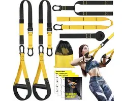 MJ Sports Premium TRX Suspension Trainer - Complete TRX Training set - Resistance Band - Weerstandsbanden - Calisthenics - Full Body Workout - Inclusief Draagtas - Fitness - Zwart/Geel