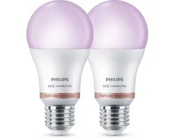Philips Smart Lighting - LED lamp - Gekleurd en instelbaar wit licht - RGB - Dimbaar - 2 pack - E27 fitting - Standaard lampvorm: A60 - 100W - Werkt met de WiZ app - Wifi
