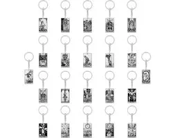 Complete set van Grote Arcana Tarot Sleutelhangers - Alle 22 Major Arcana Kettingen op Rider-Waite Kaartjes - Zilverkleurig - Pax Amare