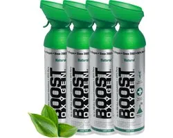 Boost Oxygen - Large 9L - Natural - 95% Pure Zuurstof - 800 inhalaties van 1 sec - Zuurstoffles - Aerosoltoestel - Powerbreathe - Longtrainer - Concentrator - Ademhalingstrainer - Ademhalingsondersteuning - Sport herstel, Hoogte en Gezondheid - 4x 9L