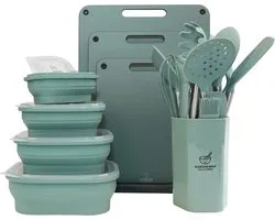 EcoCookware Setvoordeel - Primecook EcoSlice Snijplanken, Siliconen Keukengerei & Meal Prep Bakjes - BPA- & PFAS-vrij - Sage Green