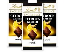 Lindt EXCELLENCE Tablette de chocolat noir - Tablette de chocolat noir Citron Gingembre - 100g par tablette - Pack de 3