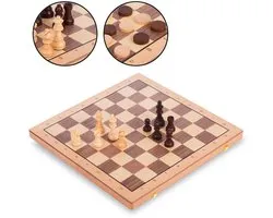 Chess & Dammen 2-in-1 - 52x52 cm - schaak en dam set - damspel - Schaabord XXL - hout