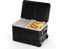 Auronic Elektrische Koelbox - Compressor - 80L - 12V en 240 volt - Camping Koelkast - Frigobox Auto - Met Wielen en Hendel - Zwart