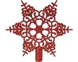 Decoris Christmas Red rode glitter ster kunststof kerstboom piek - 20,5 cm - onbreekbaar - feestelijk rood