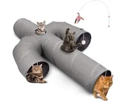 Tunnel pour chat - Tunnel pour chat en tissu Oxford robuste en forme de cactus Tunnel pour chat pliable intérieur Tunnel pour chat espion interactif avec jouets pour poissons-chats