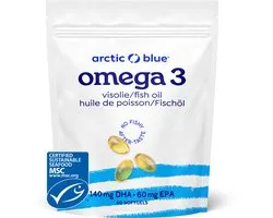 Arctic Blue - Capsules d'huile de poisson Omega 3 - 280 mg de DHA + 120 mg d'EPA - 30 portions - Label de qualité MSC