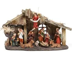 BRUBAKER Kerststal - 32 cm kerststalset met 11 handbeschilderde figuren - kerstfiguur kribbe van hars - tafeldecoratie Kerstmis - kerstdecoratie sculptuur
