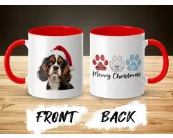 Cavalier King Charles Spaniel Kerstmis Mok met Rode Binnenkant Hondenontwerp, Merry Christmas Beker, Cavalier King Charles, Koffiemok Geschenk