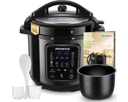 Aigostar Derrick Black - Pressure Multicooker - 6 Liter - Snelkookpan - Slow Cooker - Rijstkoker - Stomer - Zwart